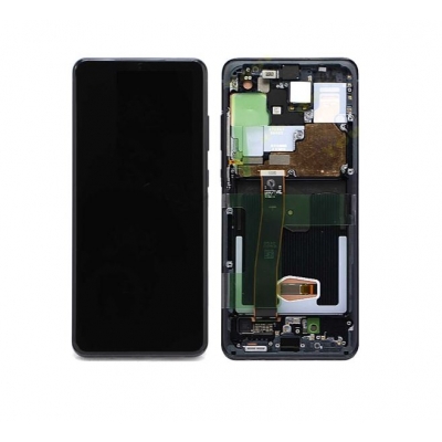 Ekranas Samsung G988 S20 Ultra su lietimui jautriu stikliuku ir rėmeliu Cosmic Black originalus (service pack)
