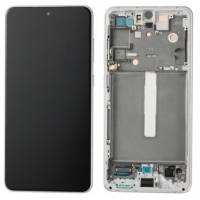 Ekranas Samsung G990 S21 FE 5G su lietimui jautriu stikliuku ir rėmeliu White originalus (service pack)