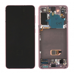 Ekranas Samsung G991 S21 5G su lietimui jautriu stikliuku ir rėmeliu Phantom Pink originalus (service pack)
