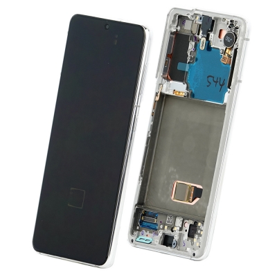 Ekranas Samsung G991 S21 5G su lietimui jautriu stikliuku ir rėmeliu Phantom White originalus (service pack) Ekranas Samsung G991 S21 5G su lietimui jautriu stikliuku ir rėmeliu Phantom White originalus (service pack)
