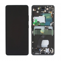 Ekranas Samsung G998 S21 Ultra su lietimui jautriu stikliuku ir rėmeliu Phantom Black originalus (assembled service pack)
