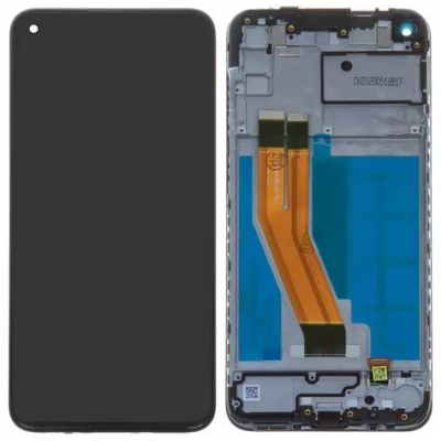 Ekranas Samsung M115 M11 2020 su lietimui jautriu stikliuku ir rėmeliu Black originalus Ekranas Samsung M115 M11 2020 su lietimui jautriu stikliuku ir rėmeliu Black originalus