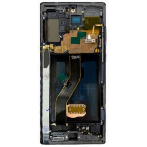 Ekranas Samsung N975 Note 10 Plus / N976 Note 10 Plus 5G su lietimui jautriu stikliuku ir rėmeliu Black OLED (real size)