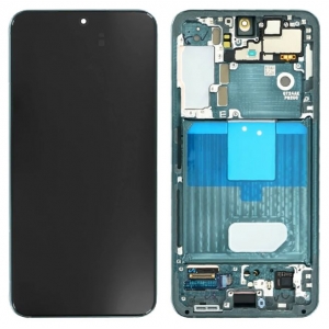 Ekranas Samsung S901 S22 5G su lietimui jautriu stikliuku ir rėmeliu Green originalus (service pack)