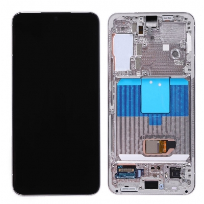 Ekranas Samsung S901 S22 5G su lietimui jautriu stikliuku ir rėmeliu White / Cream / Sky Blue originalus (service pack) Ekranas Samsung S901 S22 5G su lietimui jautriu stikliuku ir rėmeliu White / Cream / Sky Blue originalus (service pack)