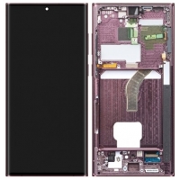 Ekranas Samsung S908 S22 Ultra su lietimui jautriu stikliuku ir rėmeliu Burgundy originalus (service pack)