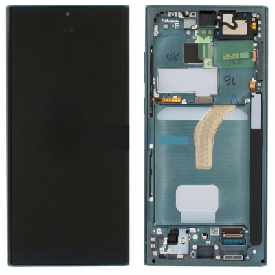Ekranas Samsung S908 S22 Ultra su lietimui jautriu stikliuku ir rėmeliu Green originalus (service pack)