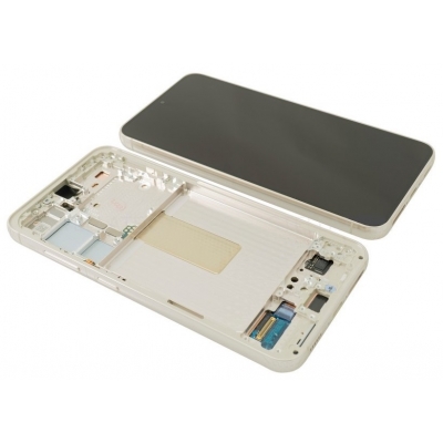 Ekranas Samsung S911 S23 5G su lietimui jautriu stikliuku ir rėmeliu Cream originalus (service pack)