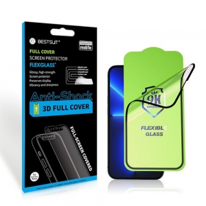 LCD apsauginis stikliukas Bestsuit Flexible Hybrid Glass 5D Apple iPhone 15 Plus pritaikytas dėklui juodas