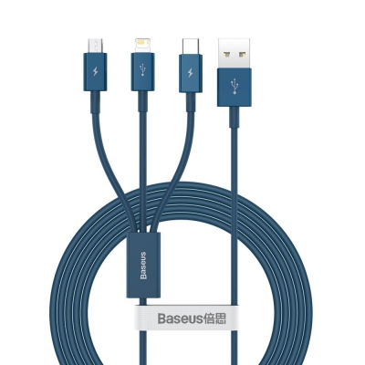 USB kabelis Baseus (CAMLTYS-03) 3in1 lightning+micro+Type-C (3.5A) mėlynas 1.5M USB kabelis Baseus (CAMLTYS-03) 3in1 lightning+micro+Type-C (3.5A) mėlynas 1.5M