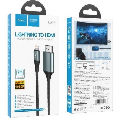 USB kabelis HOCO UA15 lightning to HDMI juodas 2M