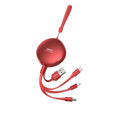 USB kabelis Remax (RC-185th) 3in1 lightning+micro+type-C (2.1A) raudonas 1M USB kabelis Remax (RC-185th) 3in1 lightning+micro+type-C (2.1A) raudonas 1M