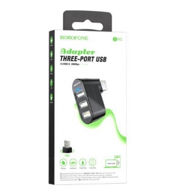 USB šakotuvas BOROFONE DH3 3xUSB juodas