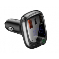 Įkroviklis automobilinis + FM transmiteris BASEUS (S-13) (2xUSB;1xUSB-C) juodas