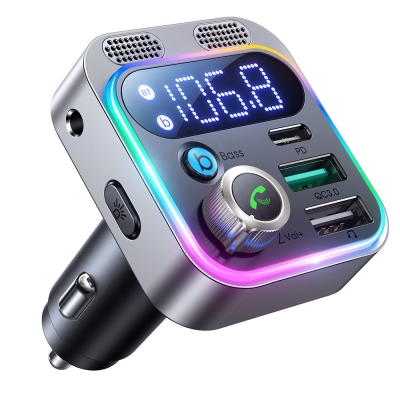 Įkroviklis automobilinis + FM transmiteris JOYROOM (JR-CL16) (2xUSB;1xUSB-C; bluetooth 48W) juodas Įkroviklis automobilinis + FM transmiteris JOYROOM (JR-CL16) (2xUSB;1xUSB-C; bluetooth 48W) juodas