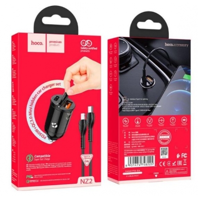 Įkroviklis automobilinis Hoco NZ2 (1xUSB;1xUSB-C; 30W) + laidas Įkroviklis automobilinis Hoco NZ2 (1xUSB;1xUSB-C; 30W) + laidas