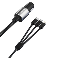Įkroviklis automobilinis Dudao R5 (1xUSB; 3.4A) + 3in1 laidas lightning+micro+type-C juodas
