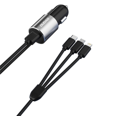 Įkroviklis automobilinis Dudao R5 (1xUSB; 3.4A) + 3in1 laidas lightning+micro+type-C juodas Įkroviklis automobilinis Dudao R5 (1xUSB; 3.4A) + 3in1 laidas lightning+micro+type-C juodas