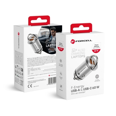 Įkroviklis automobilinis Forcell F-Energy Mini (1xUSB-C; 1xUSB; 3A 60W) Įkroviklis automobilinis Forcell F-Energy Mini (1xUSB-C; 1xUSB; 3A 60W)