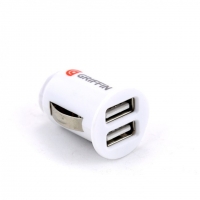 Įkroviklis automobilinis GRIFFIN su USB jungtimi (2xUSB 1A) baltas