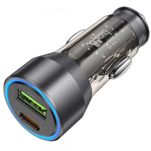 Įkroviklis automobilinis HOCO NZ12A (1xUSB 1xUSB-C) juodas