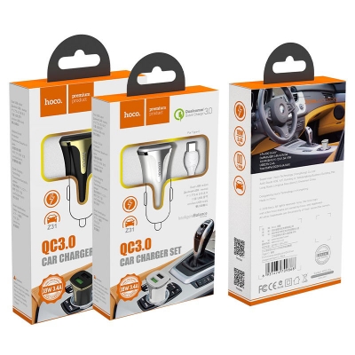 Įkroviklis automobilinis HOCO Z31 USB + Įkroviklis automobilinis HOCO Z31 USB +