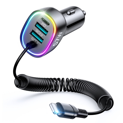 Įkroviklis automobilinis JOYROOM (JR-CL20) 4IN1 (2xUSB, 1xUSB-C 1.6M 57W) su lightning laidu juodas Įkroviklis automobilinis JOYROOM (JR-CL20) 4IN1 (2xUSB, 1xUSB-C 1.6M 57W) su lightning laidu juodas