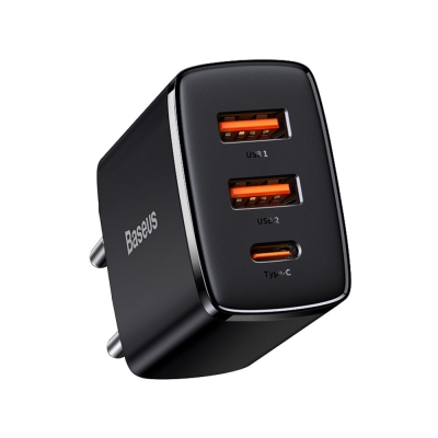 Įkroviklis Baseus (CCXJ-E01) (1xUSB-C;2xUSB 3A 30W) juodas Įkroviklis Baseus (CCXJ-E01) (1xUSB-C;2xUSB 3A 30W) juodas