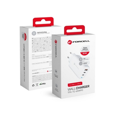Įkroviklis Forcell (2xUSB-C;1xUSB 3A 65W) baltas Įkroviklis Forcell (2xUSB-C;1xUSB 3A 65W) baltas