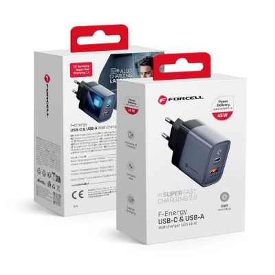 Įkroviklis Forcell F-Energy (1xUSB-C;1xUSB 4A 45W) juodas Įkroviklis Forcell F-Energy (1xUSB-C;1xUSB 4A 45W) juodas