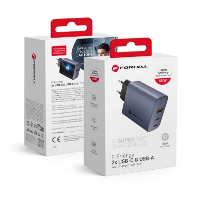 Įkroviklis Forcell F-Energy (2xUSB-C;1xUSB 4A 65W) juodas Įkroviklis Forcell F-Energy (2xUSB-C;1xUSB 4A 65W) juodas