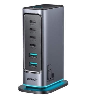 Įkroviklis JOYROOM (JR-TCM02) (4xUSB-C; 2xUSB; 65W) juodas Įkroviklis JOYROOM (JR-TCM02) (4xUSB-C; 2xUSB; 65W) juodas