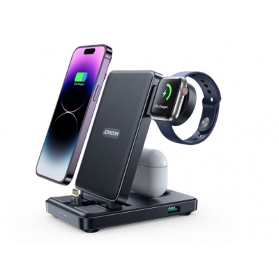 Įkroviklis Lightning JOYROOM 4in1 (JR-WQS02) (Phone;AirPods;Watch; USB) juodas Įkroviklis Lightning JOYROOM 4in1 (JR-WQS02) (Phone;AirPods;Watch; USB) juodas