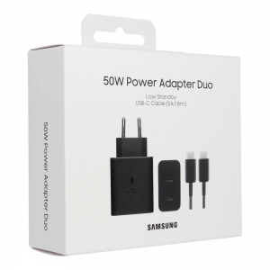 Įkroviklis originalus Samsung Super Fast Charging (Type-C) EP-T5020XBEGEU (50W) juodas + type-C kabelis su įpakavimu