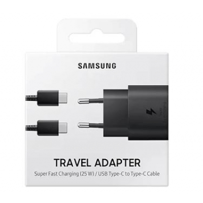 Įkroviklis originalus Samsung Super Fast Charging (Type-C) EP-TA800XBEGWW (25W) juodas + type-C kabelis su įpakavimu