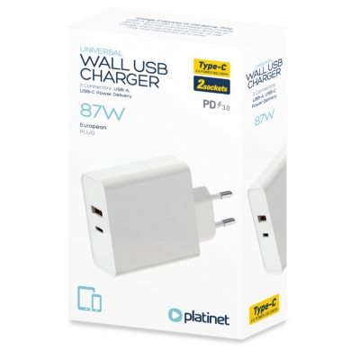Įkroviklis Platinet (PLCUPD87W) (1xUSB-C; 1xUSB) 87W baltas Įkroviklis Platinet (PLCUPD87W) (1xUSB-C; 1xUSB) 87W baltas