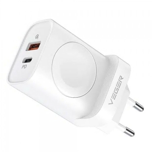 Įkroviklis VEGER (W002E) (1xUSB-C; 1xUSB; Watch; 25W) baltas