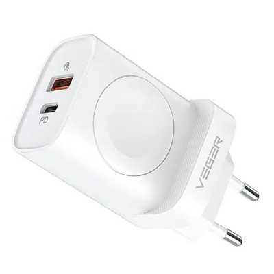 Įkroviklis VEGER (W002E) (1xUSB-C; 1xUSB; Watch; 25W) baltas Įkroviklis VEGER (W002E) (1xUSB-C; 1xUSB; Watch; 25W) baltas