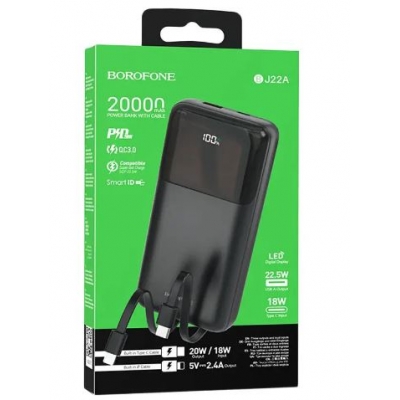 Išorinė baterija POWER BANK BOROFONE BJ22A (1xUSB; 1xType-C; 3A) 20000mAh juoda Išorinė baterija POWER BANK BOROFONE BJ22A (1xUSB; 1xType-C; 3A) 20000mAh juoda