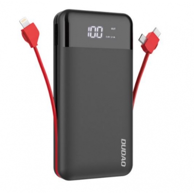 Išorinė baterija POWER BANK Dudao (K1Pro) 20000mAh (2xUSB 3A) su lightning / type-c / microUSB laidu juoda