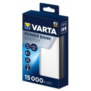Išorinė baterija POWER BANK VARTA 15000mAh (2xUSB; 1xUSB-C; LCD) balta