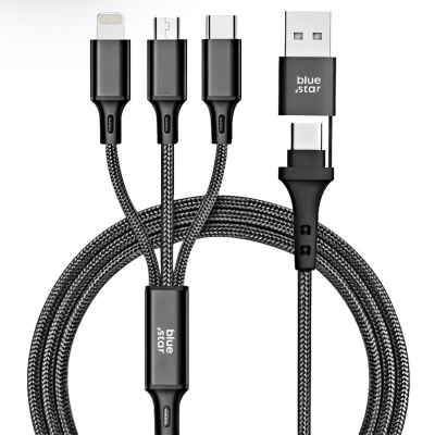 USB kabelis 4in1 Blue Star (C172) lightning+MicroUSB+USB-C (12W; 2.4A) 1.2M USB kabelis 4in1 Blue Star (C172) lightning+MicroUSB+USB-C (12W; 2.4A) 1.2M