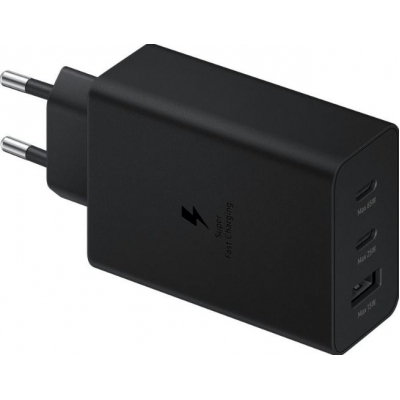Įkroviklis originalus Samsung Trio Charging (EP-T6530NBE) (2xUSB-C; 1xUSB) (65W) juodas su įpakavimu