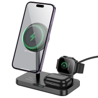 Belaidis įkroviklis HOCO 3in1 (CQ12) (MagSafe) (Phone; Pods; Watch) 15W juodas