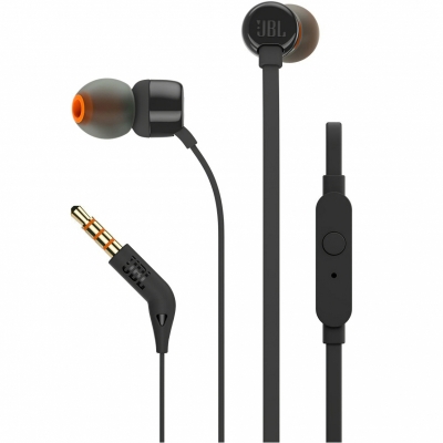 Laisvų rankų įranga JBL TUNE T110 In-Ear su mikrofonu juoda Laisvų rankų įranga JBL TUNE T110 In-Ear su mikrofonu juoda