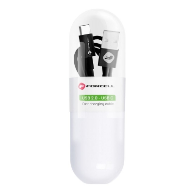 USB kabelis Forcell TUBE (C319) type-C (2.1A) 1m juodas USB kabelis Forcell TUBE (C319) type-C (2.1A) 1m juodas