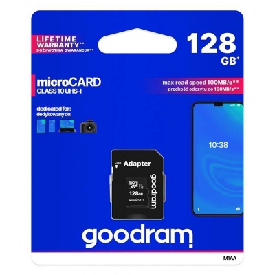Atminties korta GOODRAM MicroSD 128GB (class10 UHS-I) + SD Adapteris Atminties korta GOODRAM MicroSD 128GB (class10 UHS-I) + SD Adapteris