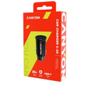 Įkroviklis automobilinis CANYON (CNS-CCA20B) (1xUSB-C; 20W) juodas