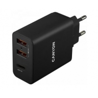 Įkroviklis CANYON H-08 (2xUSB; 1xUSB-C 30W) juodas