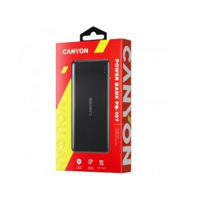 Išorinė baterija POWER BANK CANYON PB-107 10000mAh (1xUSB; 1xType-C; QC3.0 18W) juoda